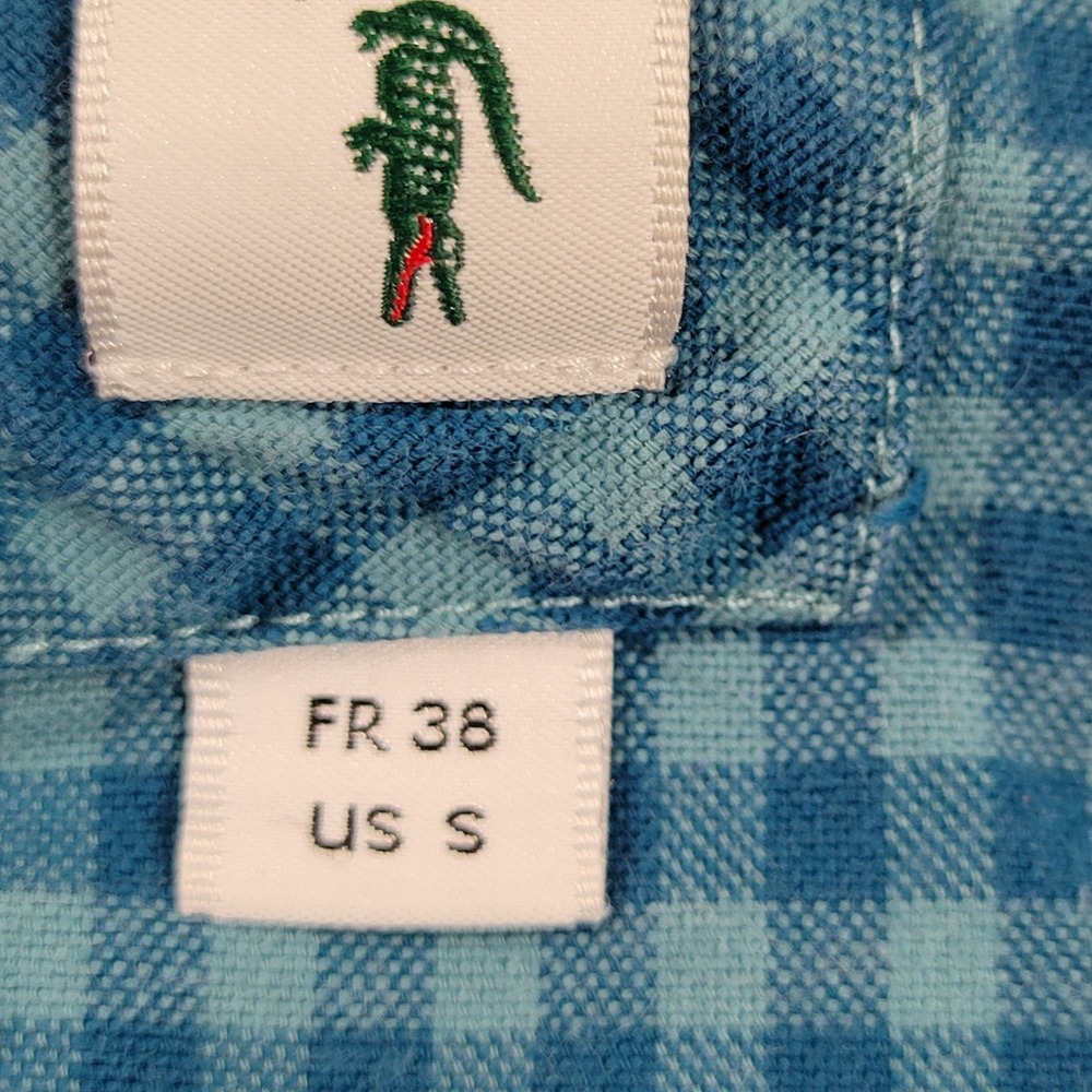 Lacoste Button Down Shirt Mens Small Blue Excellent Gingham Check Regular Fit - Picture 6 of 10